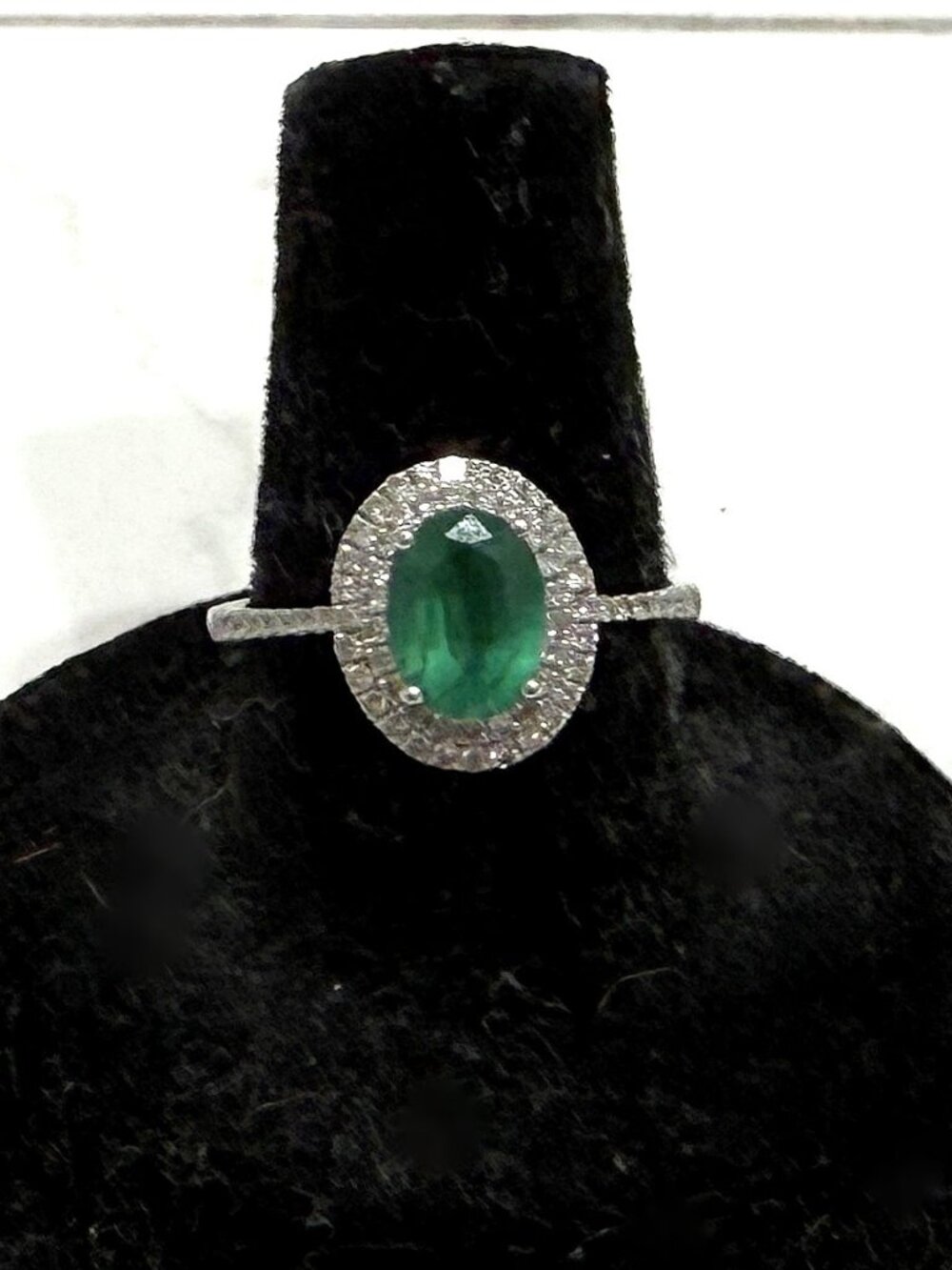Zambian Emerald & Diamond Halo 14ktw Ring - Sz 7